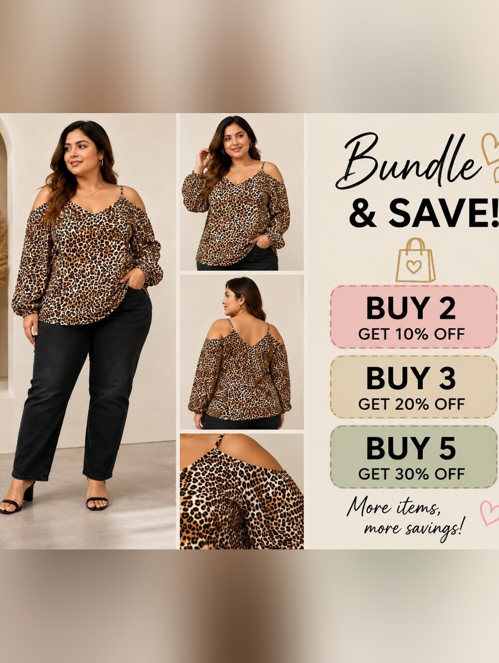 Leopard Print Cold-Shoulder Women’s Top